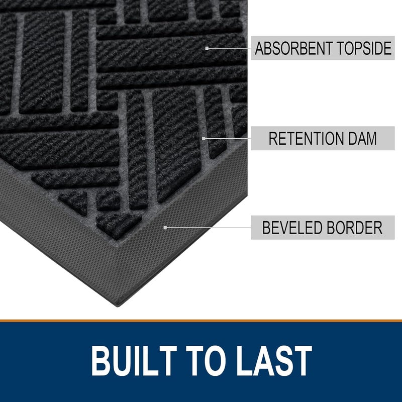 OLANLY Indoor Outdoor Mat, Sturdy Natural Rubber Floor Mat, Non Slip Low Profile Waterproof Doormat, and Stain Front Door Mats, Easy Clean Patio Entrance Mat, 30''x17'', Black - Image 3